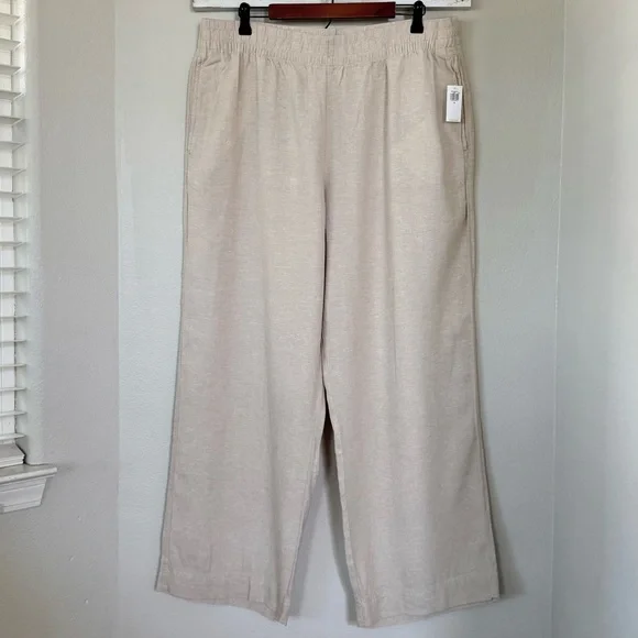 OLD NAVY NWT XL High-Waisted Linen-Blend Wide-Leg Pants in Flax Linen Natural - Picture 2 of 12